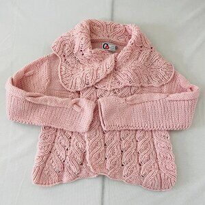 Quena Womens Pink Hand Made Woolen Cable Knitted Cardigan Sweater Size Large